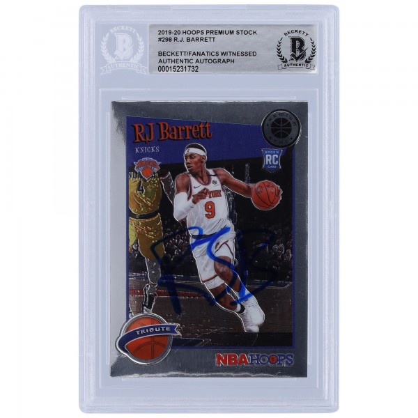 RJ Barrett New York Knicks Autographed 2019-20 Panini Hoops Premium Stock #298 Beckett Fanatics Witnessed Authenticated Rookie Card