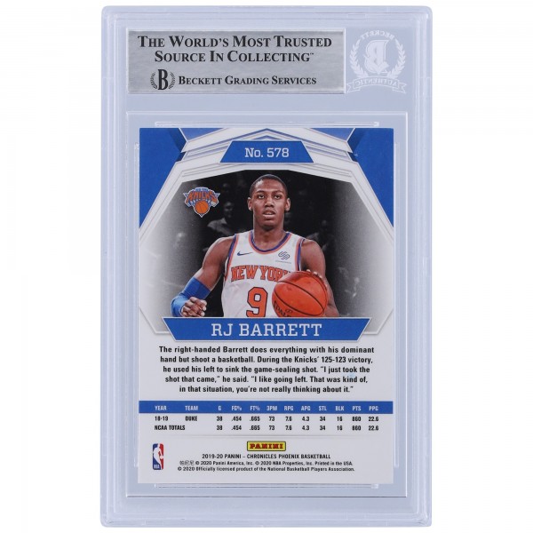 RJ Barrett New York Knicks Autographed 2019-20 Panini Chronicles Phoenix #578 Beckett Fanatics Witnessed Authenticated Rookie Card