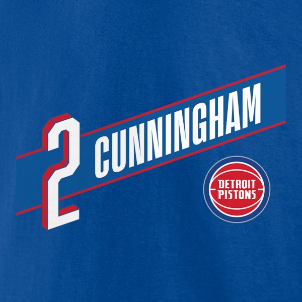 Detroit Pistons Cade Cunningham Royal Full-Court Press Name & Number T-Shirt