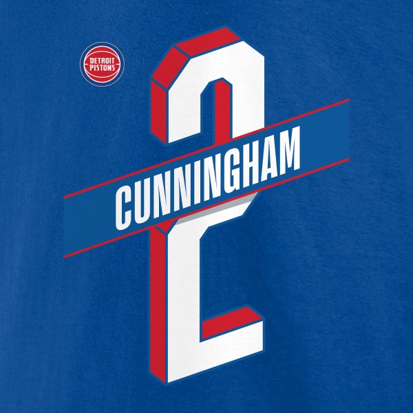 Detroit Pistons Cade Cunningham Royal Full-Court Press Name & Number T-Shirt