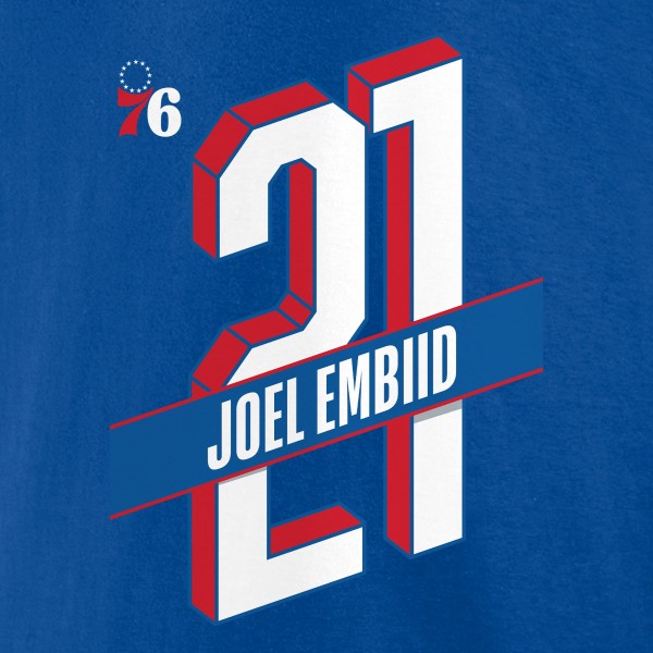 Philadelphia 76ers Joel Embiid Royal Full-Court Press Name & Number T-Shirt