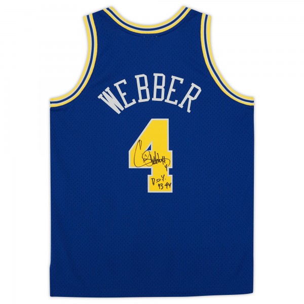 Игровая джерси Chris Webber Golden State Warriors Autographed Fanatics Authentic Royal 1993-94 Mitchell & Ness Swingman with 92-93 ROY Inscription