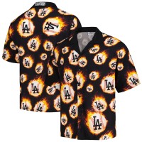 Los Angeles Dodgers PLEASURES Black Flame Fireball Button-Up Shirt