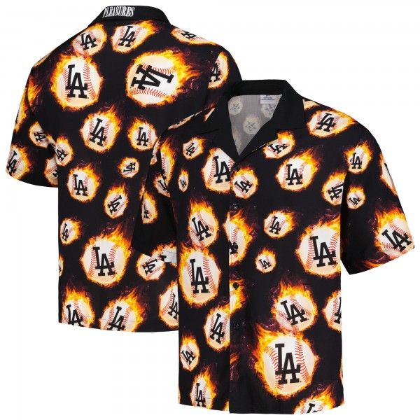 Los Angeles Dodgers PLEASURES Black Flame Fireball Button-Up Shirt