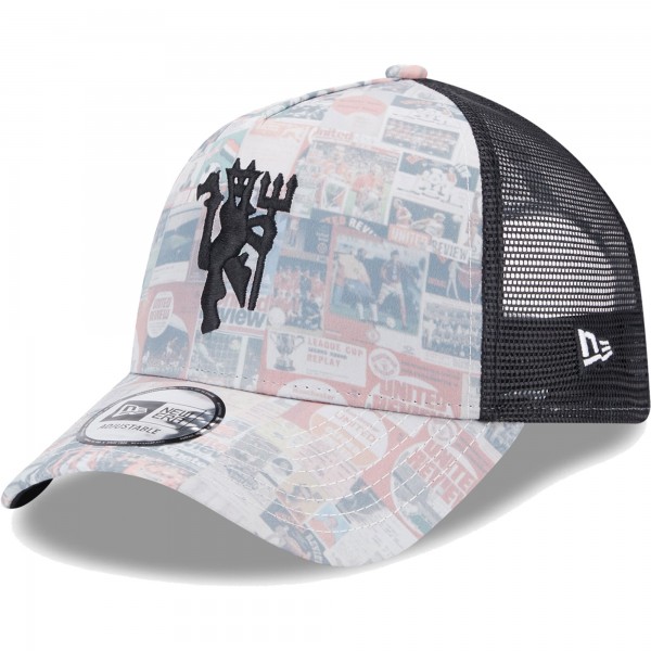 Бейсболка Manchester United New Era Black Glitch All Over Print E-Frame Trucker