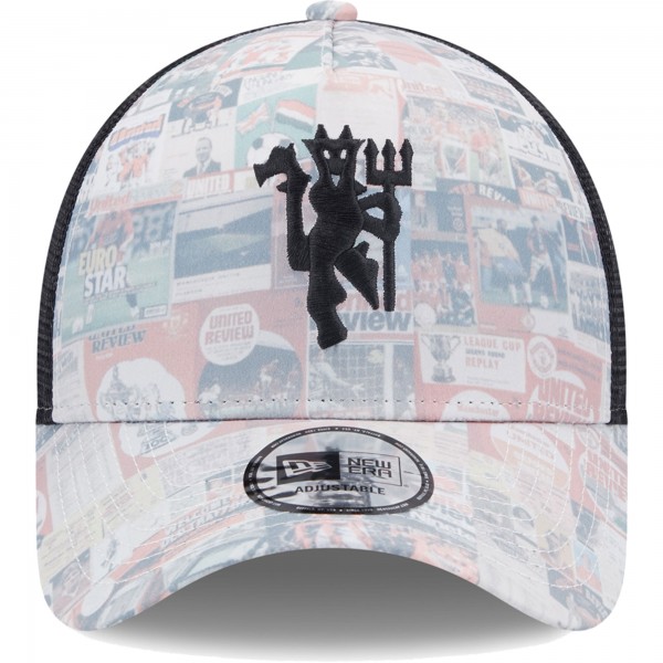 Бейсболка Manchester United New Era Black Glitch All Over Print E-Frame Trucker