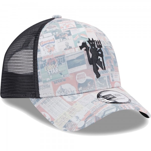 Бейсболка Manchester United New Era Black Glitch All Over Print E-Frame Trucker