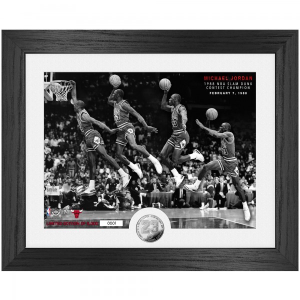 Chicago Bulls Michael Jordan Highland Mint 13 x 16 1988 NBA Slam Dunk Champion Framed Silver Coin Photo Mint