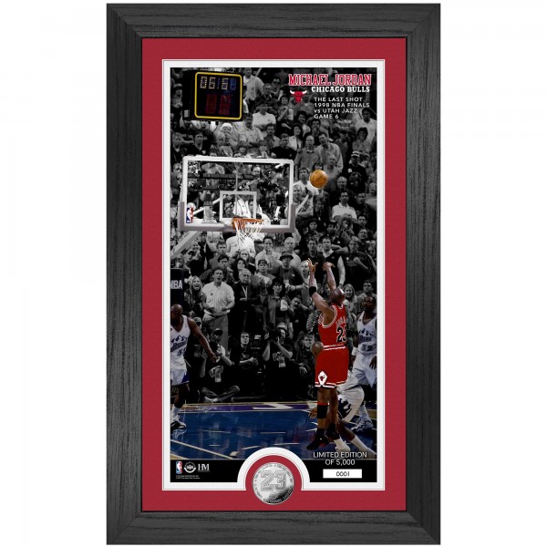 Chicago Bulls Michael Jordan Highland Mint 12 x 20 The Last Shot 1998 Finals Framed Silver Coin Photo Mint