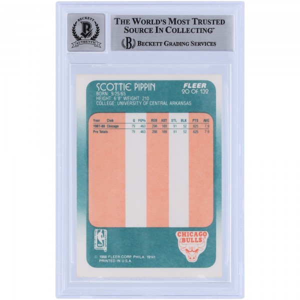 Scottie Pippen Chicago Bulls Autographed 1988-89 Fleer #20 Beckett Fanatics Witnessed Authenticated 10 Rookie Card