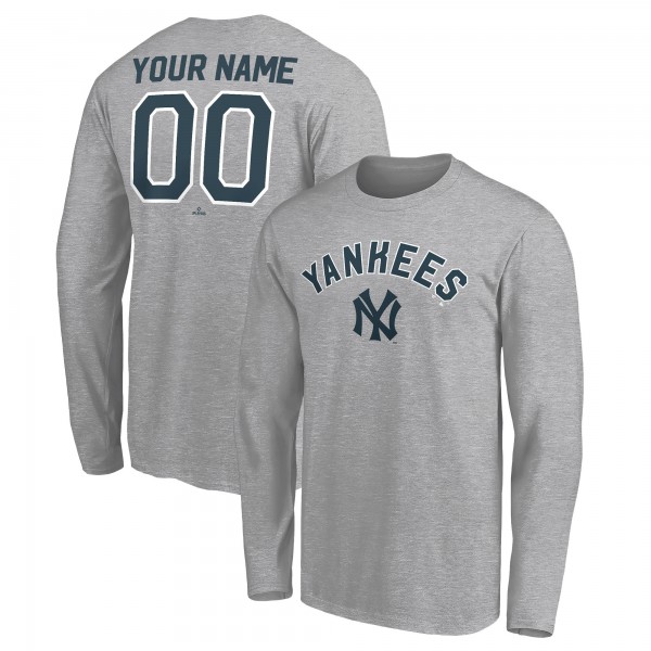 New York Yankees Gray Personalized Cooperstown Collection Alternate Winning Streak Long Sleeve T-Shirt