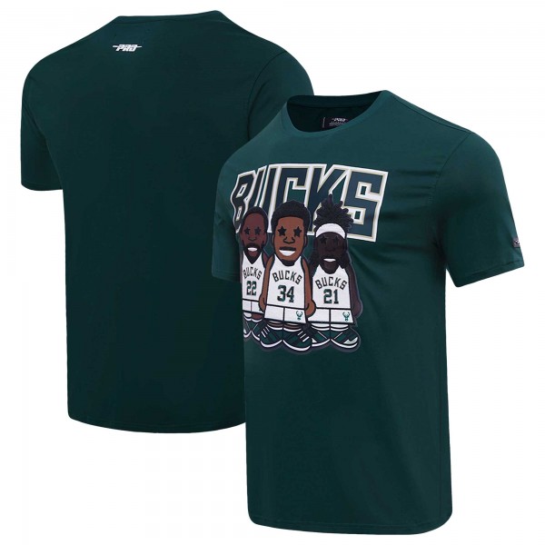 Футболка Giannis Antetokounmpo, Jrue Holiday, Khris Middleton Milwaukee Bucks Pro Standard Multi Lineup - Hunter Green