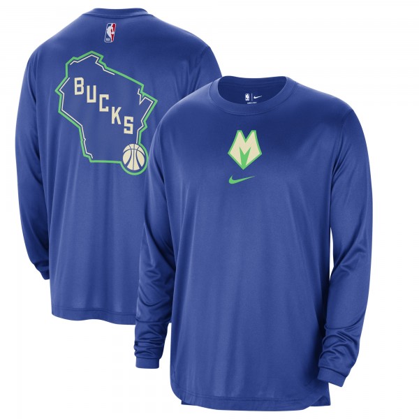 Футболка с длинным рукавом Milwaukee Bucks Nike 2023/24 City Edition Authentic Pregame Performance - Royal