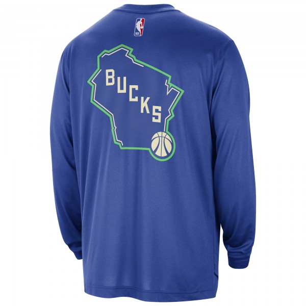 Футболка с длинным рукавом Milwaukee Bucks Nike 2023/24 City Edition Authentic Pregame Performance - Royal
